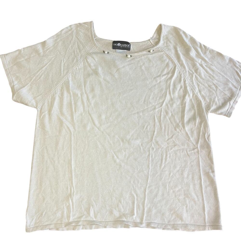 Sag Harbor Vintage Cream Rosette Top Size 1X